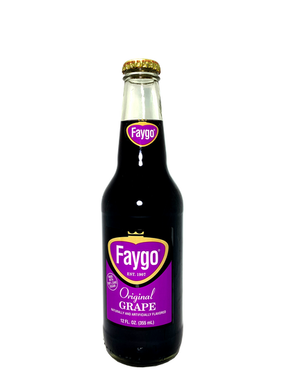 FAYGO GRAPE SODA 4/6/12oz LONGNECKS FROM DETROIT w/CaneSugar "From Motor City Vines"