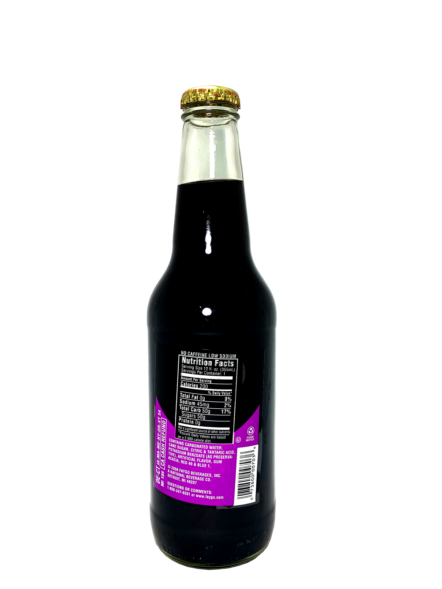 FAYGO GRAPE SODA 4/6/12oz LONGNECKS FROM DETROIT w/CaneSugar "From Motor City Vines"