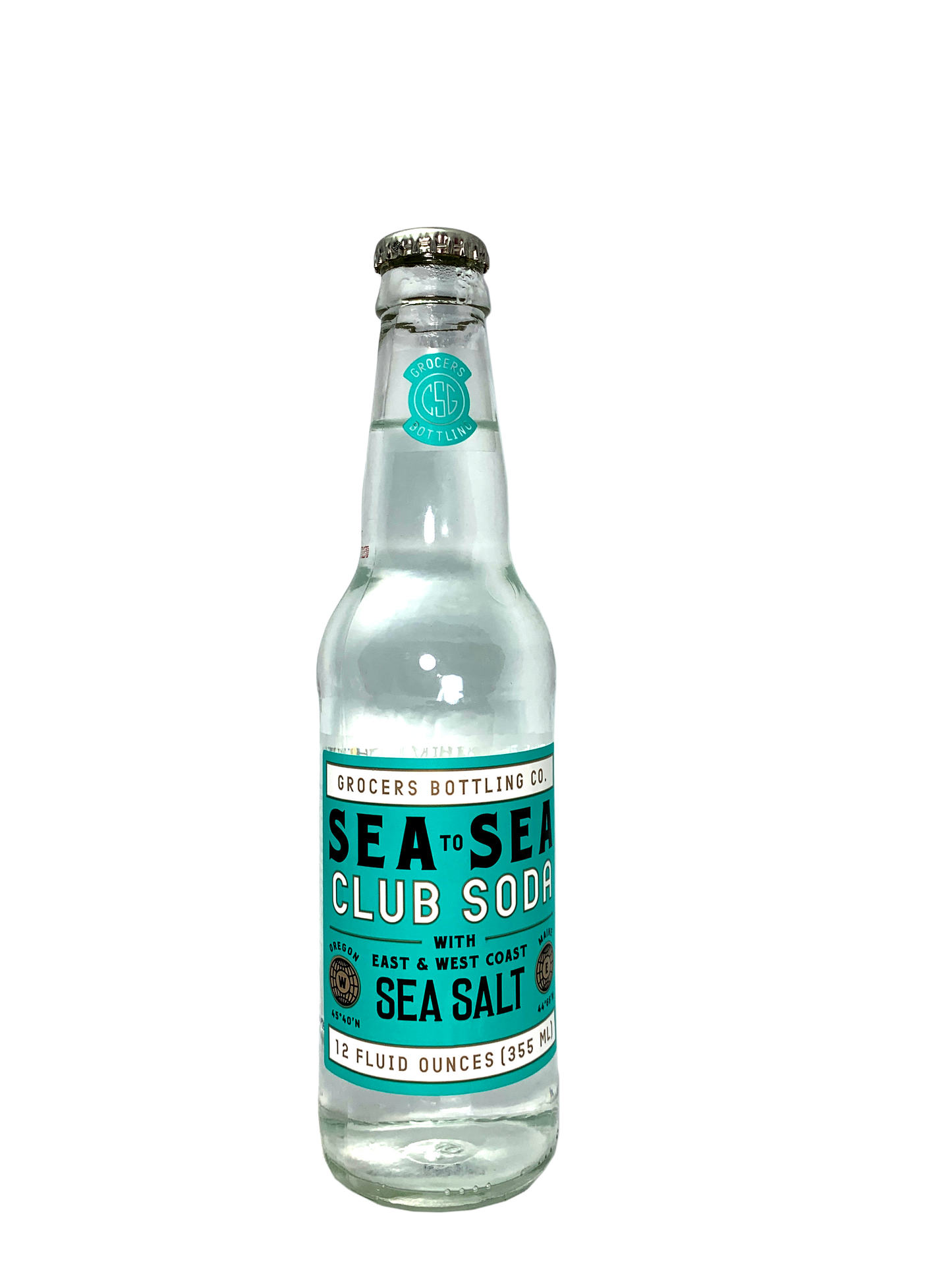 GROCERS SEA TO SEA CLUB SODA 24x12oz With East & West Coast Sea Salt OREGON/MAINE