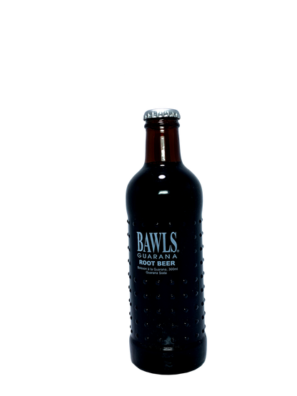 G33K B33R BAWLS ROOT BEER GUARANÁ IN RIBBED BROWN BOTTLES 24/10oz "The Geek's Got Bawls!"