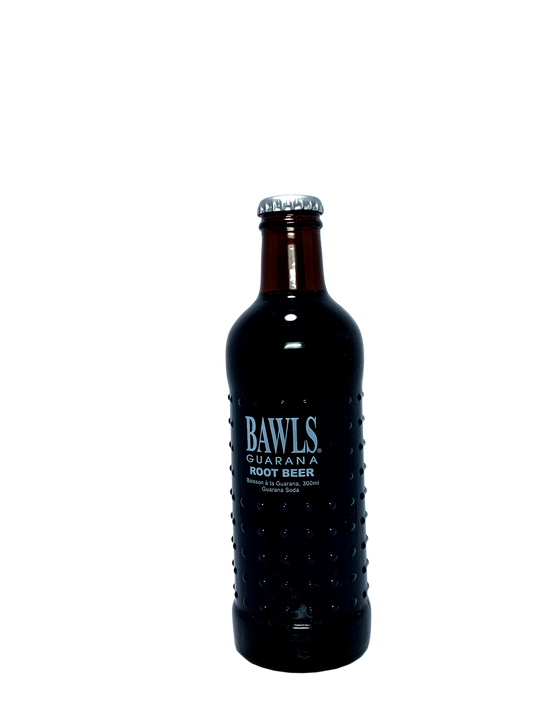 G33K B33R BAWLS ROOT BEER GUARANÁ IN RIBBED BROWN BOTTLES 24/10oz "The Geek's Got Bawls!"