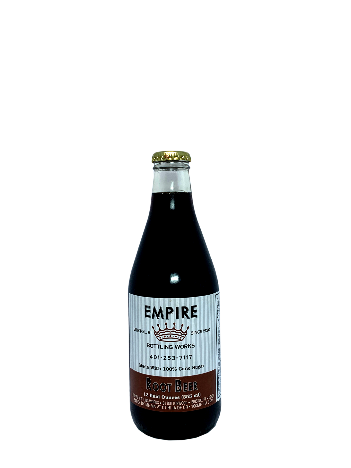 EMPIRE BOTTLING WORKS ROOT BEER sweetened with cane sugar from Rhode Island 24/12oz