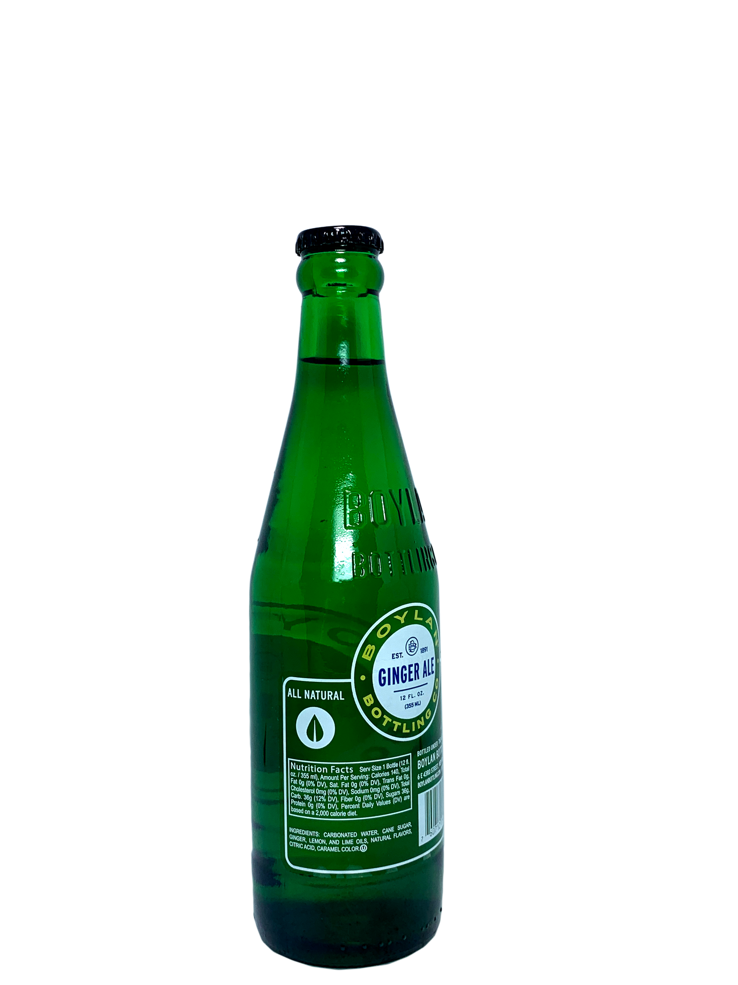 BOYLAN GINGER ALE 24x12oz Green Longneck Bottles; Cane Sugar Sweetened