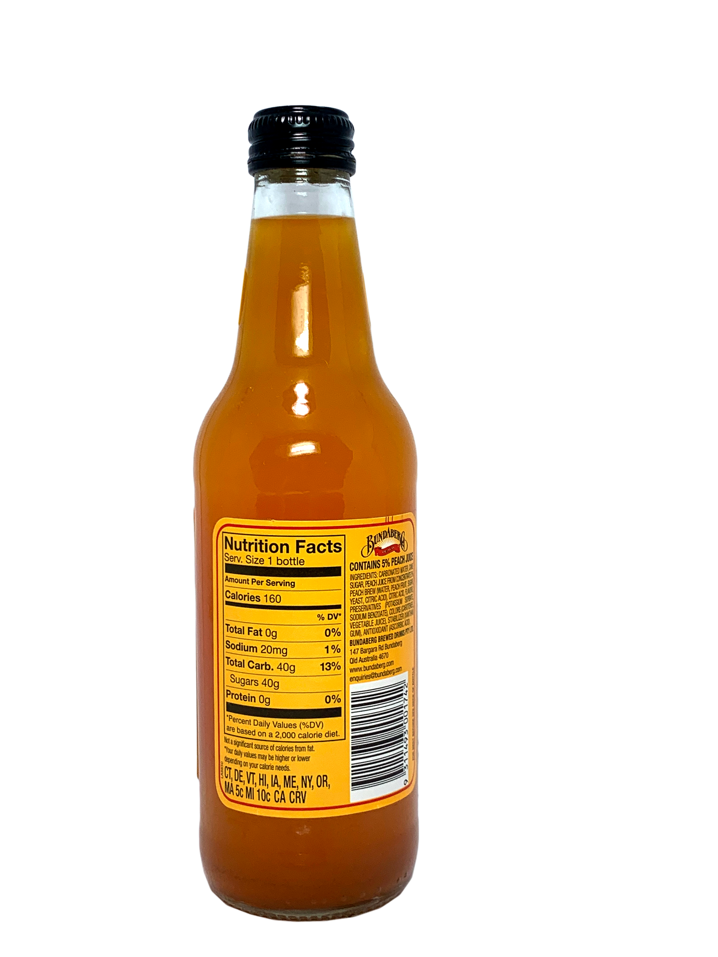 BUNDABERG PEACH SODA 6x4x375ml "gives your palate the taste of an orchard!"