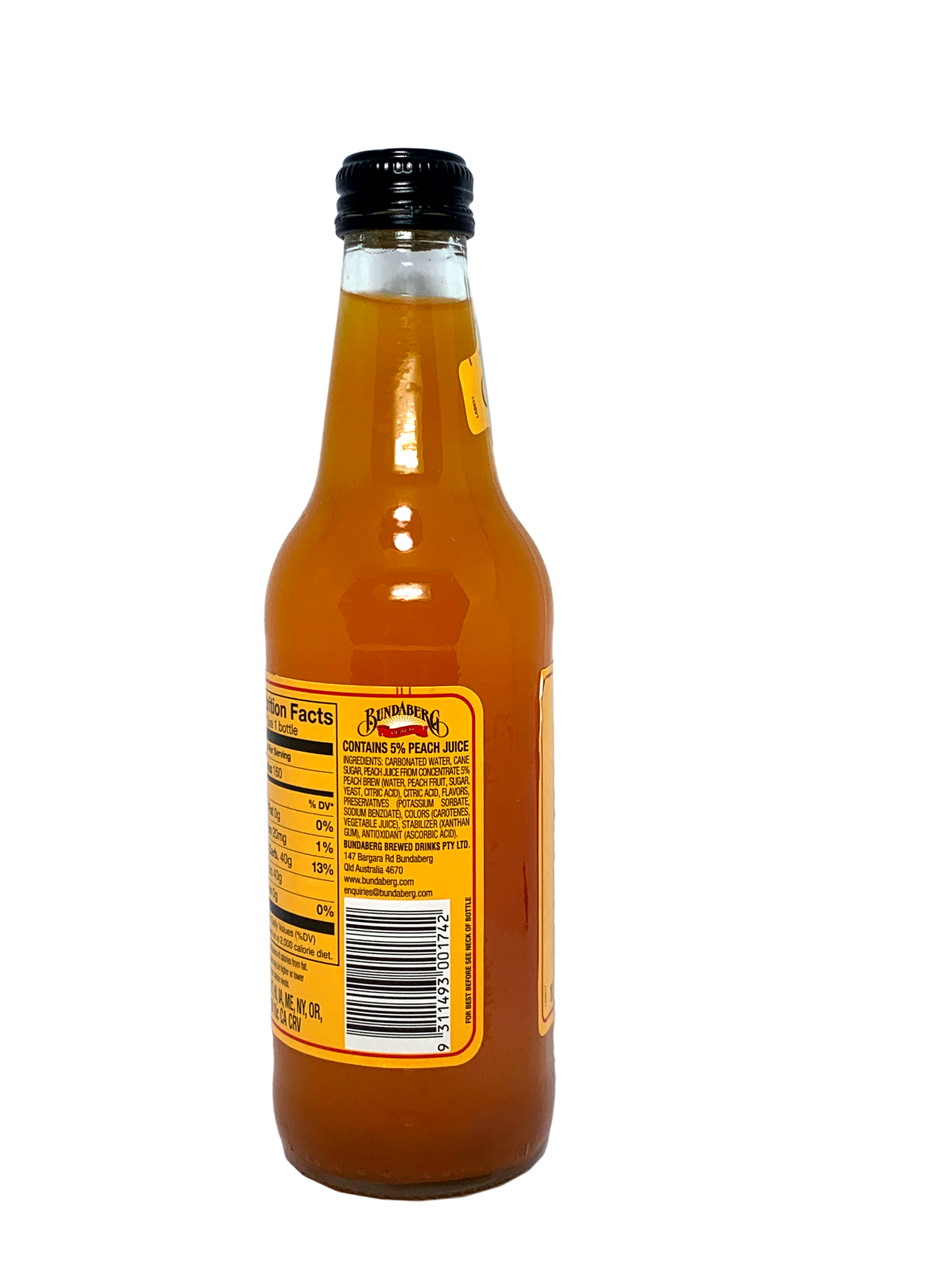 BUNDABERG PEACH SODA 6x4x375ml "gives your palate the taste of an orchard!"