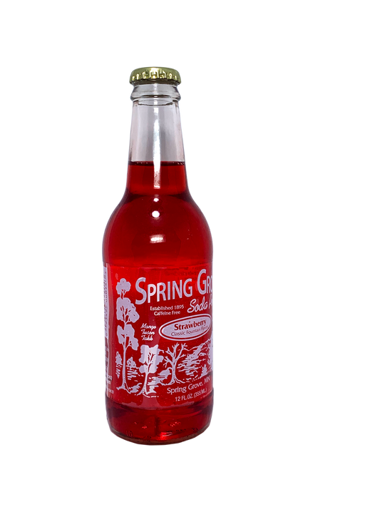 SPRING GROVE STRAWBERRY SODA POP 24x12oz FROM MINNE-SODA