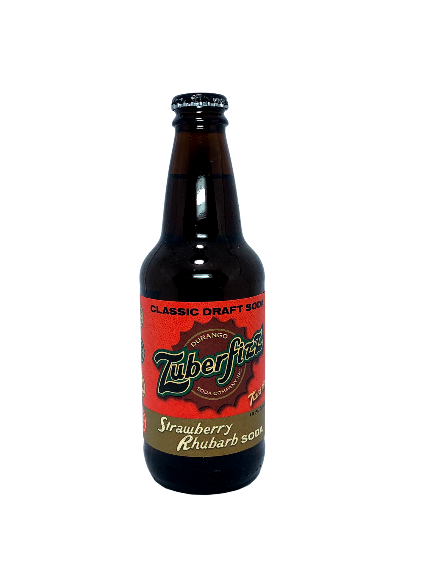 ZUBERFIZZ STRAWBERRY RHUBARB SODA FROM DURANGO 24x12oz "Mountain Fruit Combination!"