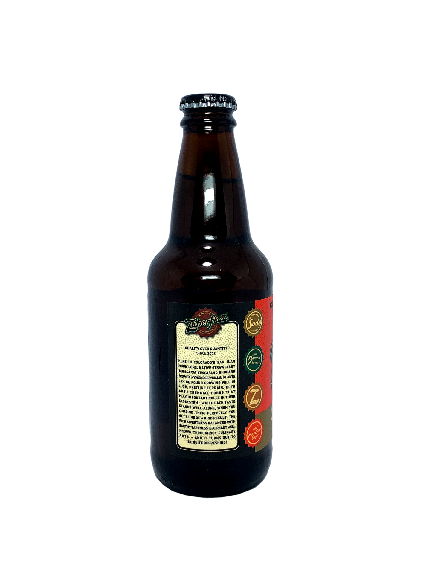 ZUBERFIZZ STRAWBERRY RHUBARB SODA FROM DURANGO 24x12oz "Mountain Fruit Combination!"