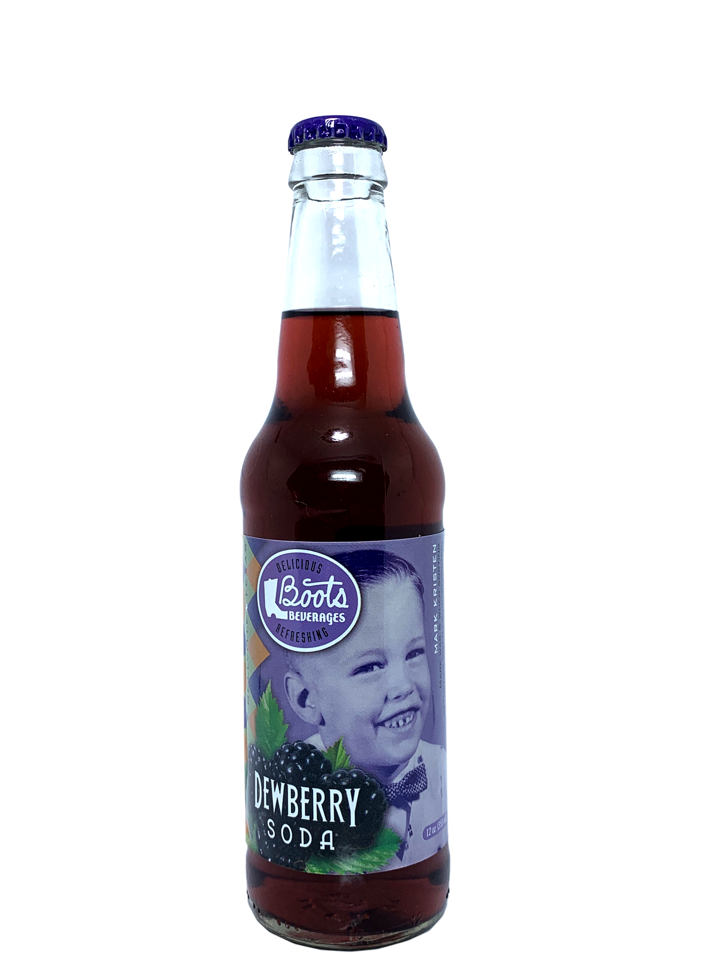 BOOTS DEWBERRY SODA 6x4x12oz "A Unique And Delicious Fruit Flavor from Texas!"