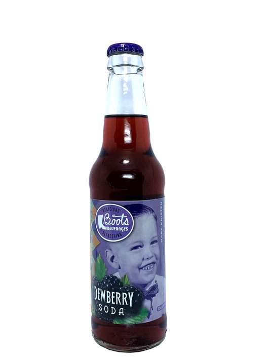 BOOTS DEWBERRY SODA 6x4x12oz "A Unique And Delicious Fruit Flavor from Texas!"