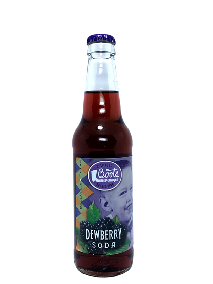 BOOTS DEWBERRY SODA 6x4x12oz "A Unique And Delicious Fruit Flavor from Texas!"