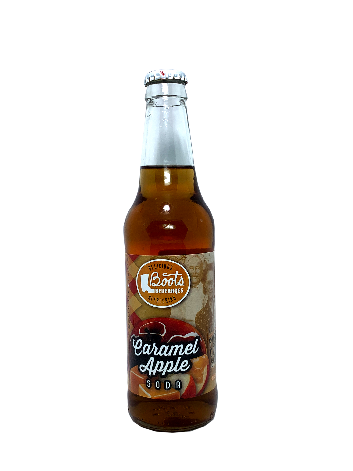 BOOTS CARAMEL APPLE SODA 6x4x12oz "Country Fair Karmell Apfelstrudel Flavor from Texas!"