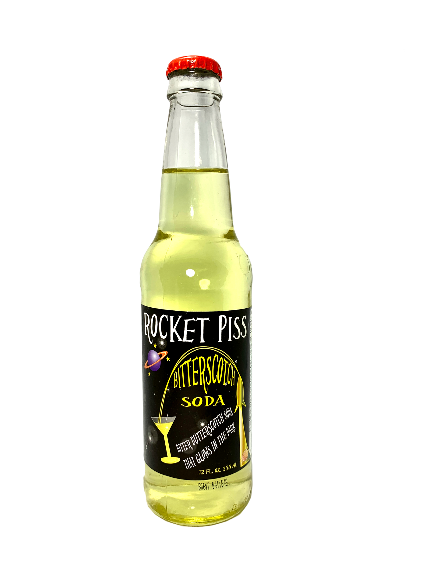 ROCKET PISS BITTERSCOTCH SODA 24x12oz GLOWS IN THE DARK "What Goes Up Must Come Down"