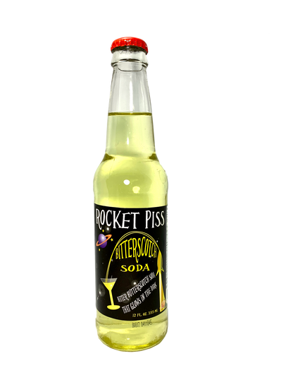 ROCKET PISS BITTERSCOTCH SODA 24x12oz GLOWS IN THE DARK "What Goes Up Must Come Down"